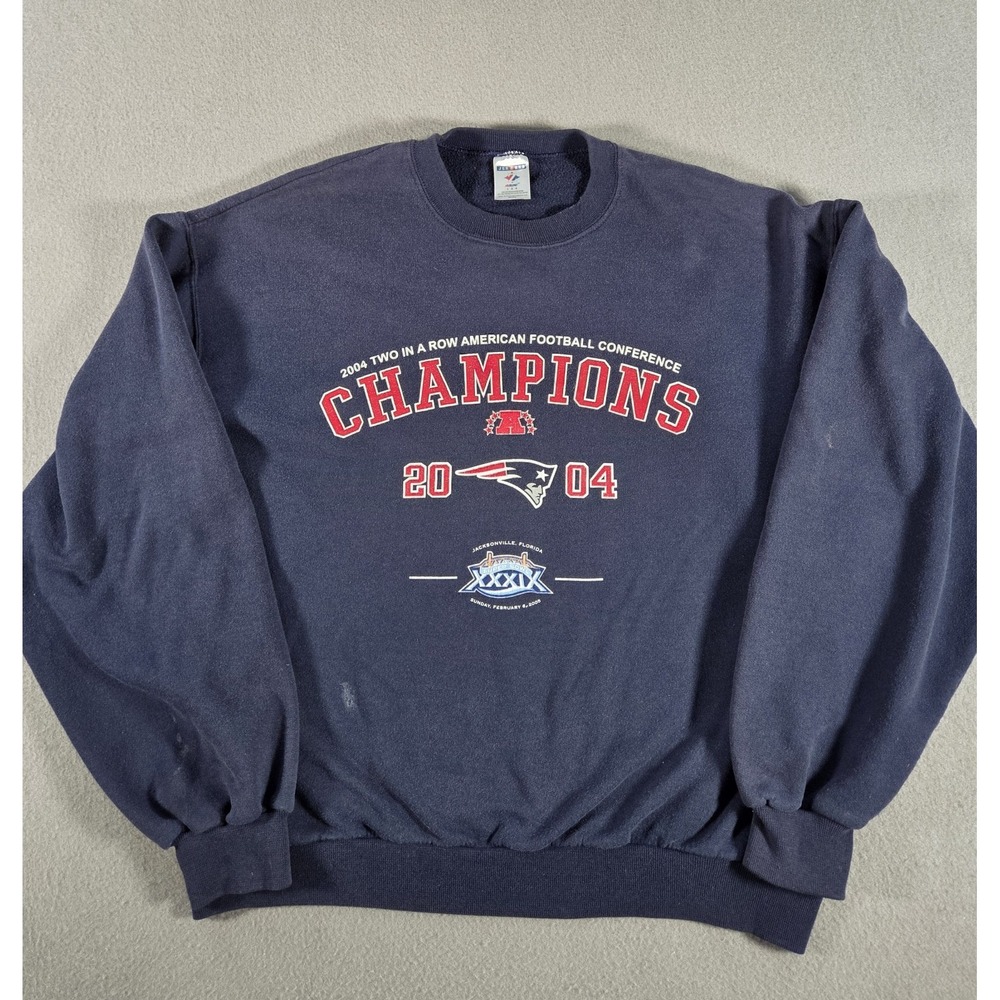 Vintage New England Patriots Sweatshirt Mens Large 2004 AFC Champions Jerzees